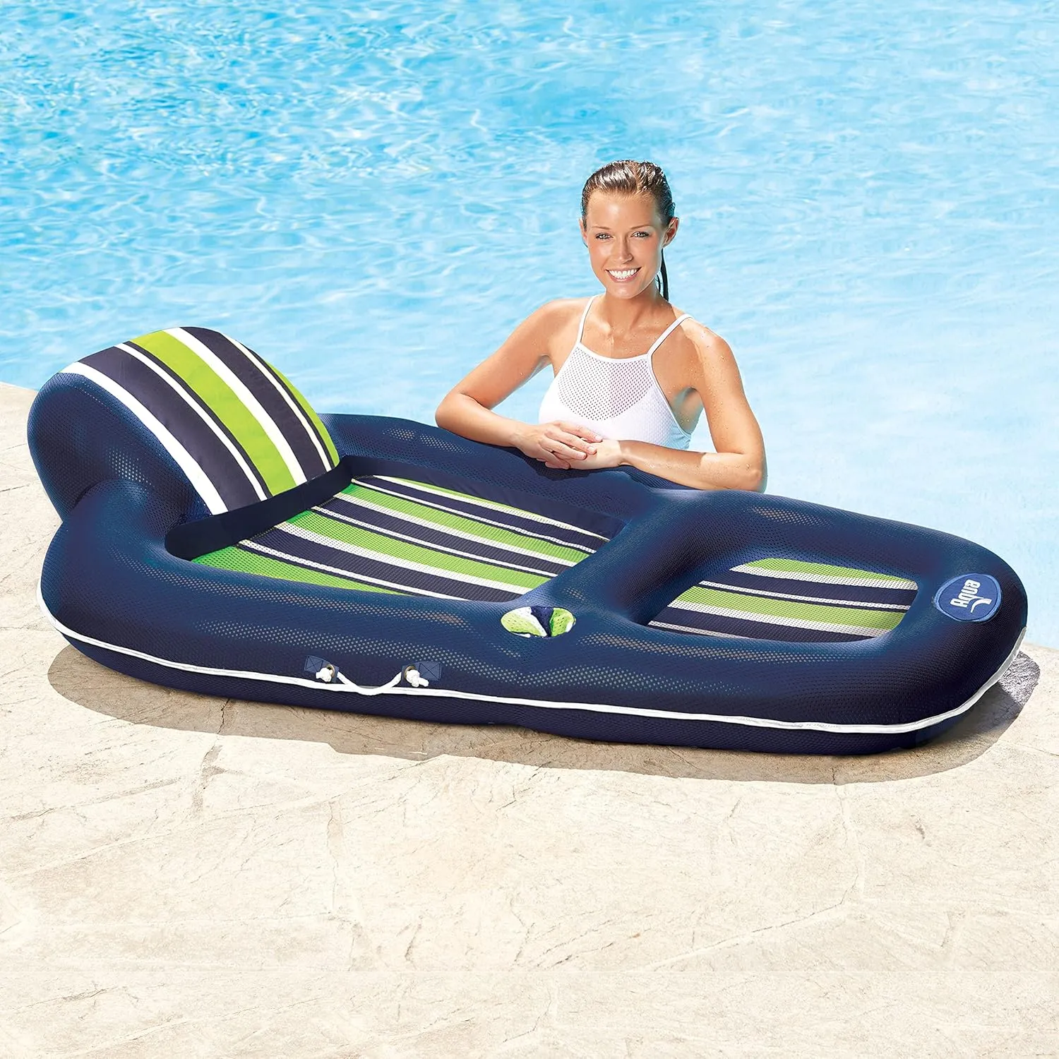 Aqua Luxury Water Pool Lounge – Extra Large – Inflatable Pool Floats for Adults with Headrest, Backrest, Footrest & Cupholder – Multiple Colors/Styles