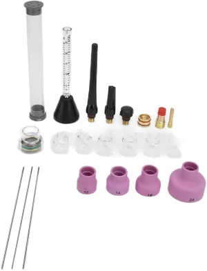 Argon Arc Welding Nozzle Kit with Gas Flowmeter, Tungsten Needle, Sealing Ring 1.6mm, Compatible with WP 17/18/26 Welding Torch, Complete Accessories Set for Electronic Welding T