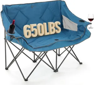 ARROWHEAD OUTDOOR Portable Folding Double Duo Camping Chair Loveseat w/ 2 Cup & Wine Glass Holder, Heavy-Duty Carrying Bag, Padded Seats & Armrests, Supports up to 500lbs, USA-Based Support