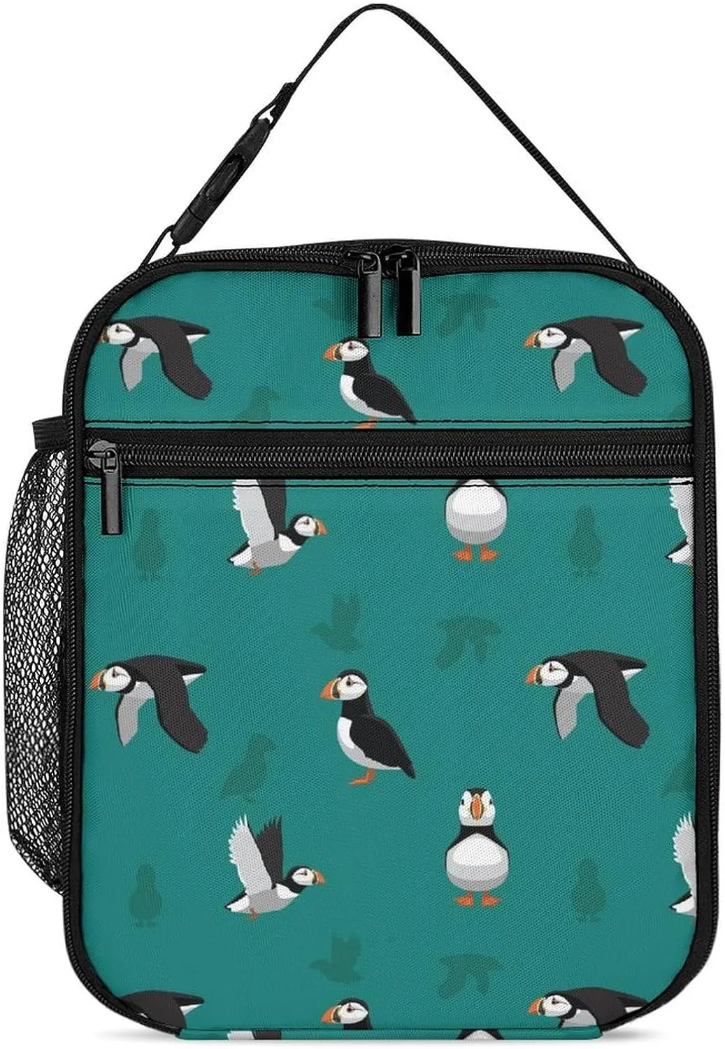 Atlantic Puffins Pattern Portable Lunch Bag Insulated Cold Preservation Lunch Box Funny Meal Pack Cooler Bag, 27.5X20cm, njfve3483