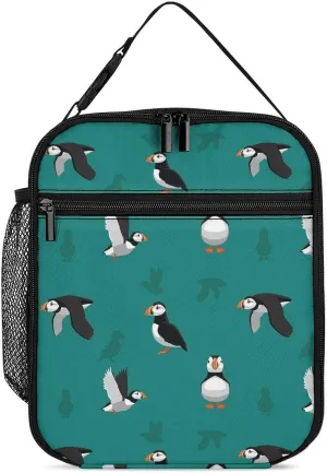 Atlantic Puffins Pattern Portable Lunch Bag Insulated Cold Preservation Lunch Box Funny Meal Pack Cooler Bag, 27.5X20cm, njfve3483