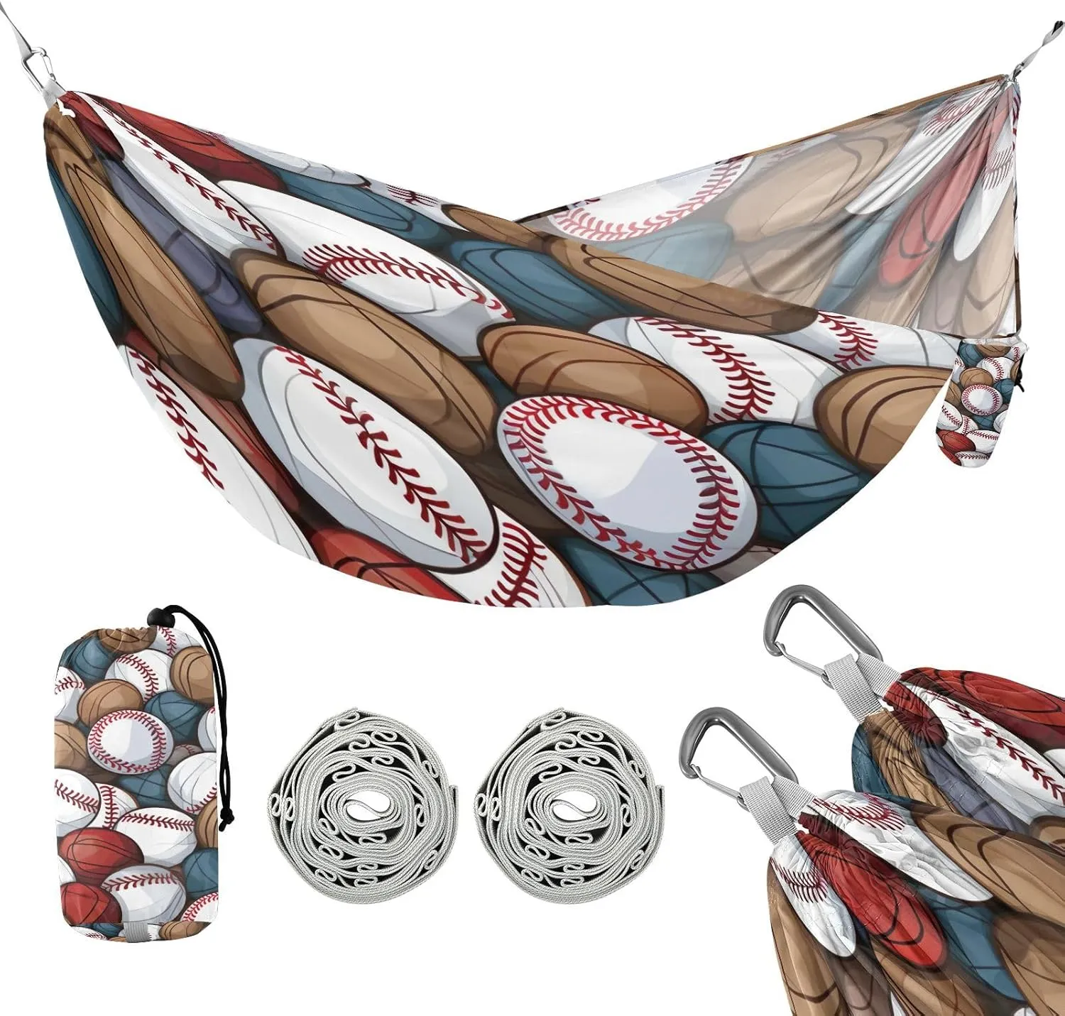 ATTX Baseball Balls Pattern Camping Hammock - Lightweight & Portable Hammocks, Heavy Duty 330lbs Capacity for Indoor, Hiking, Backpacking, Travel, Backyard, Beach#328