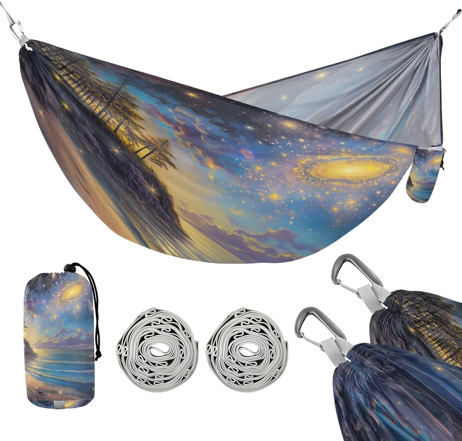 ATTX Beautiful Beach Scene Camping Hammock - Lightweight & Portable Hammocks, Heavy Duty 330lbs Capacity for Indoor, Hiking, Backpacking, Travel, Backyard, Beach#76