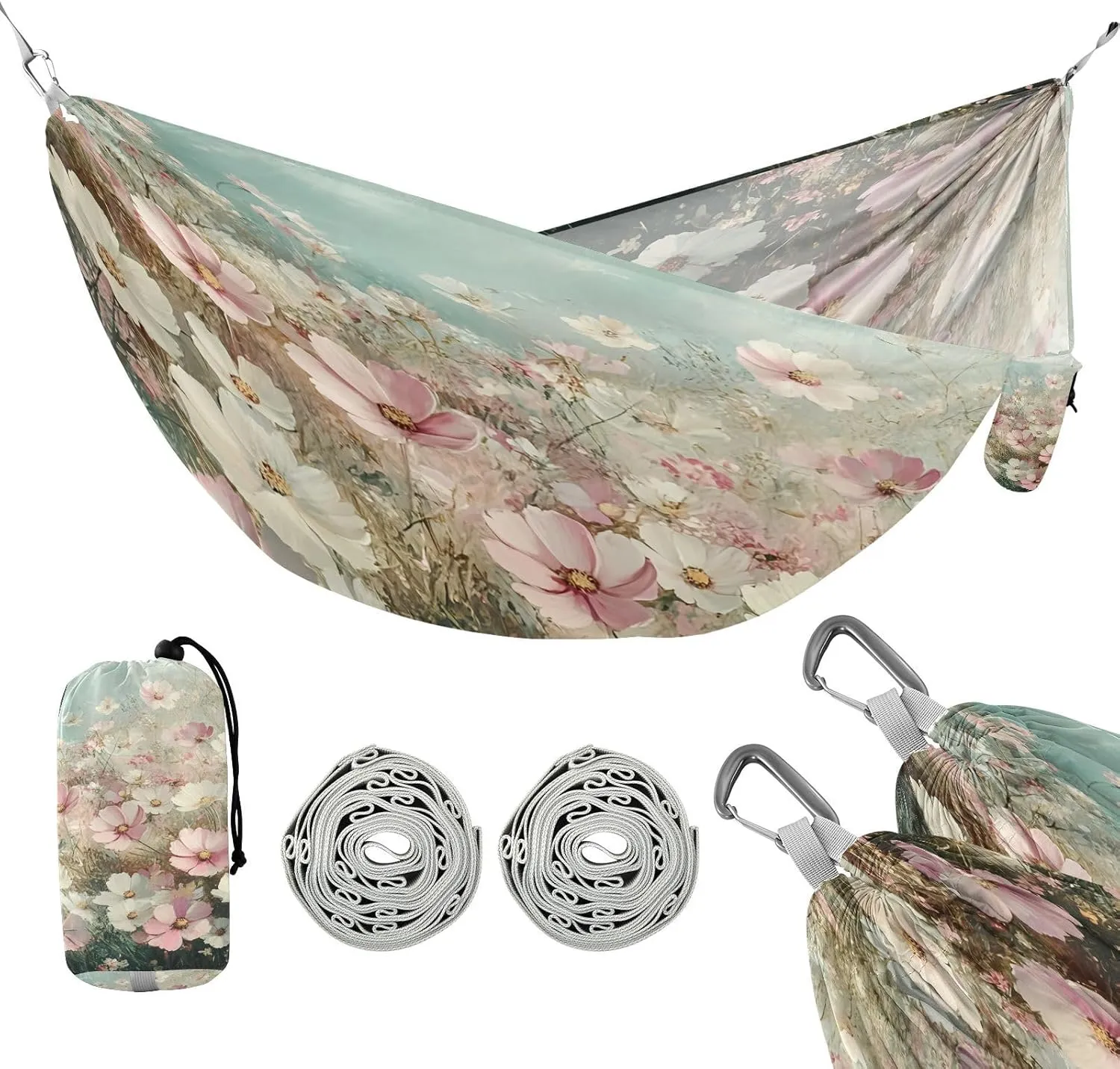 ATTX Beautiful Spring Flowers Camping Hammock - Lightweight & Portable Hammocks, Heavy Duty 330lbs Capacity for Indoor, Hiking, Backpacking, Travel, Backyard, Beach#56