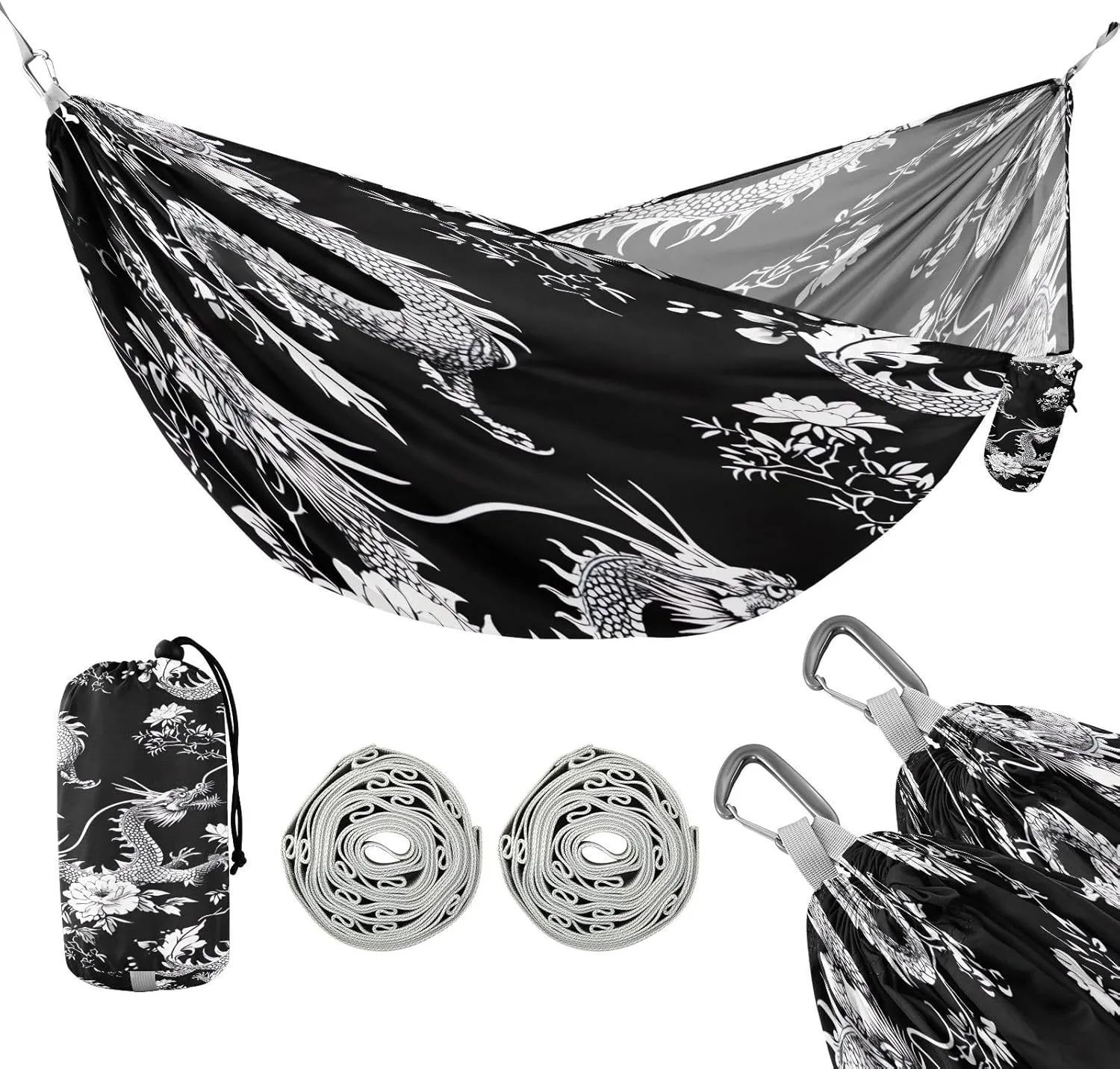 ATTX Black Dragons Camping Hammock - Lightweight & Portable Hammocks, Heavy Duty 330lbs Capacity for Indoor, Hiking, Backpacking, Travel, Backyard, Beach#398