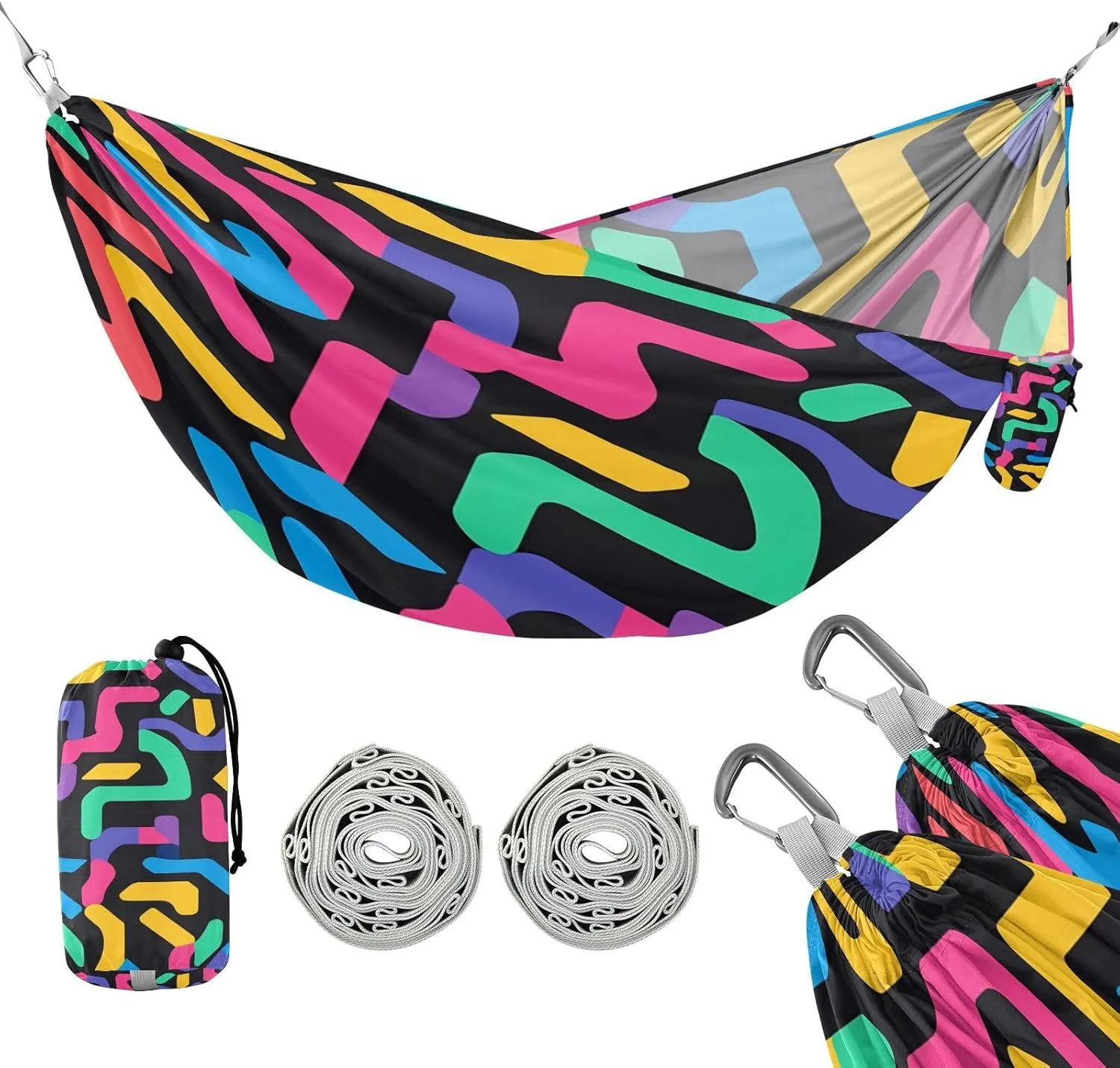 ATTX Colorful Maze Camping Hammock - Lightweight & Portable Hammocks, Heavy Duty 330lbs Capacity for Indoor, Hiking, Backpacking, Travel, Backyard, Beach#557