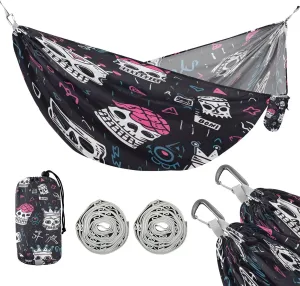 ATTX Colorful Skull Pattern Camping Hammock - Lightweight & Portable Hammocks, Heavy Duty 330lbs Capacity for Indoor, Hiking, Backpacking, Travel, Backyard, Beach#279