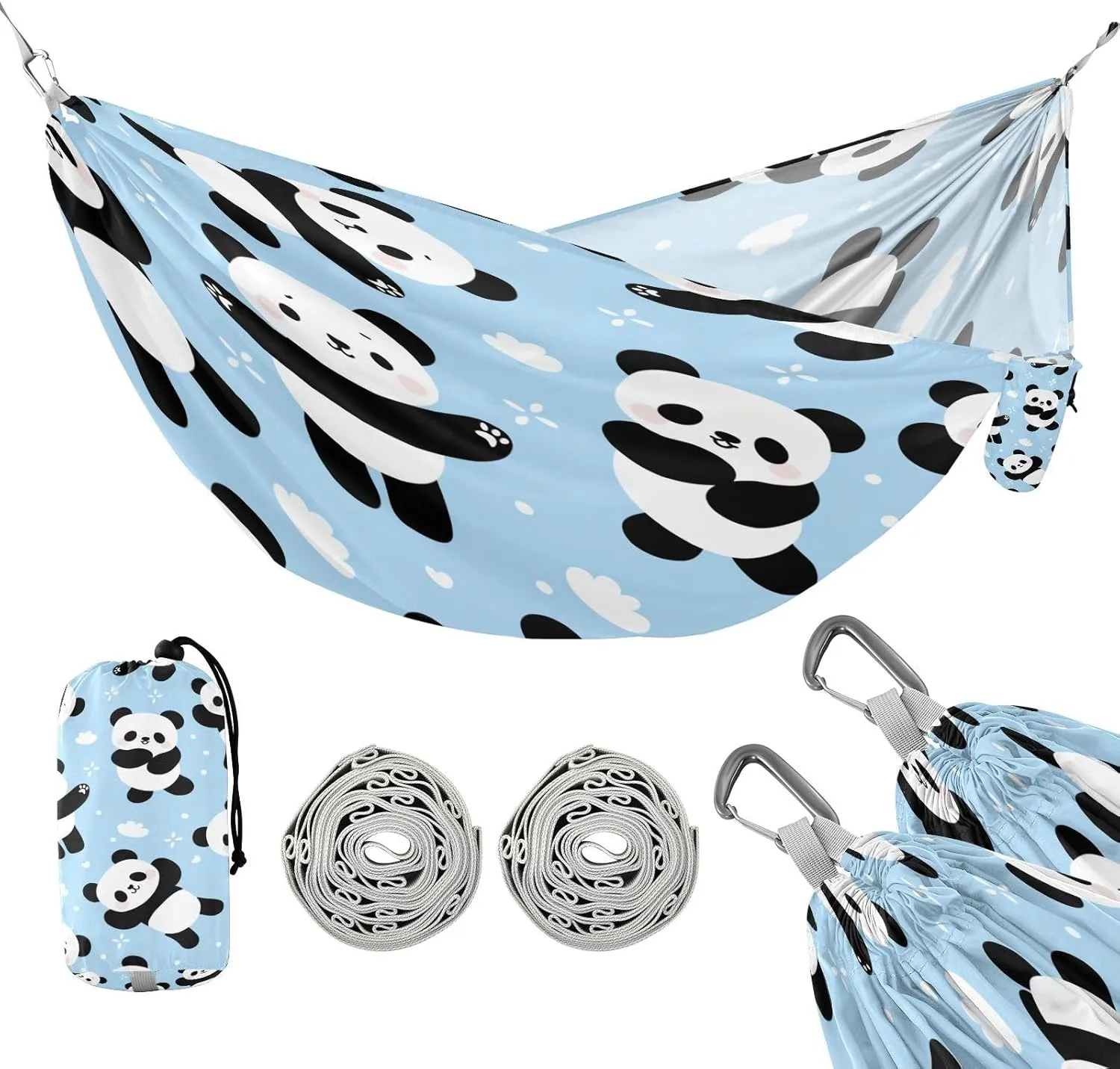 ATTX Cute Cartoon Panda Camping Hammock - Lightweight & Portable Hammocks, Heavy Duty 330lbs Capacity for Indoor, Hiking, Backpacking, Travel, Backyard, Beach#111