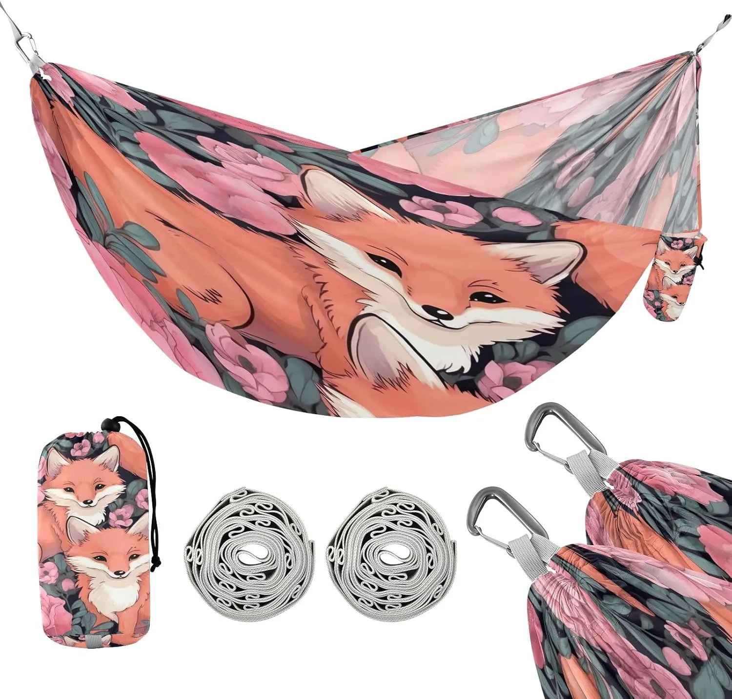 ATTX Cute Foxes Camping Hammock - Lightweight & Portable Hammocks, Heavy Duty 330lbs Capacity for Indoor, Hiking, Backpacking, Travel, Backyard, Beach#285