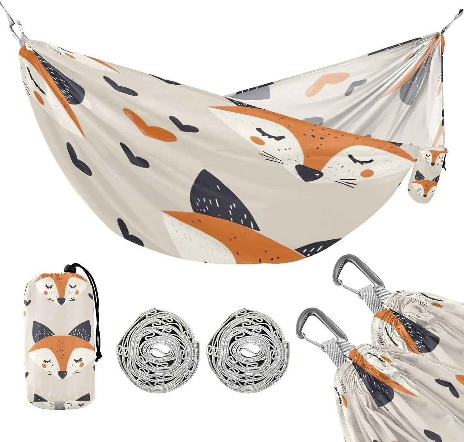 ATTX Fox Pattern Camping Hammock - Lightweight & Portable Hammocks, Heavy Duty 330lbs Capacity for Indoor, Hiking, Backpacking, Travel, Backyard, Beach#466