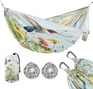 ATTX Hummingbirds and Wildflowers Camping Hammock - Lightweight & Portable Hammocks, Heavy Duty 330lbs Capacity for Indoor, Hiking, Backpacking, Travel, Backyard, Beach#300