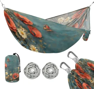 ATTX Red Floral Camping Hammock - Lightweight & Portable Hammocks, Heavy Duty 330lbs Capacity for Indoor, Hiking, Backpacking, Travel, Backyard, Beach#407