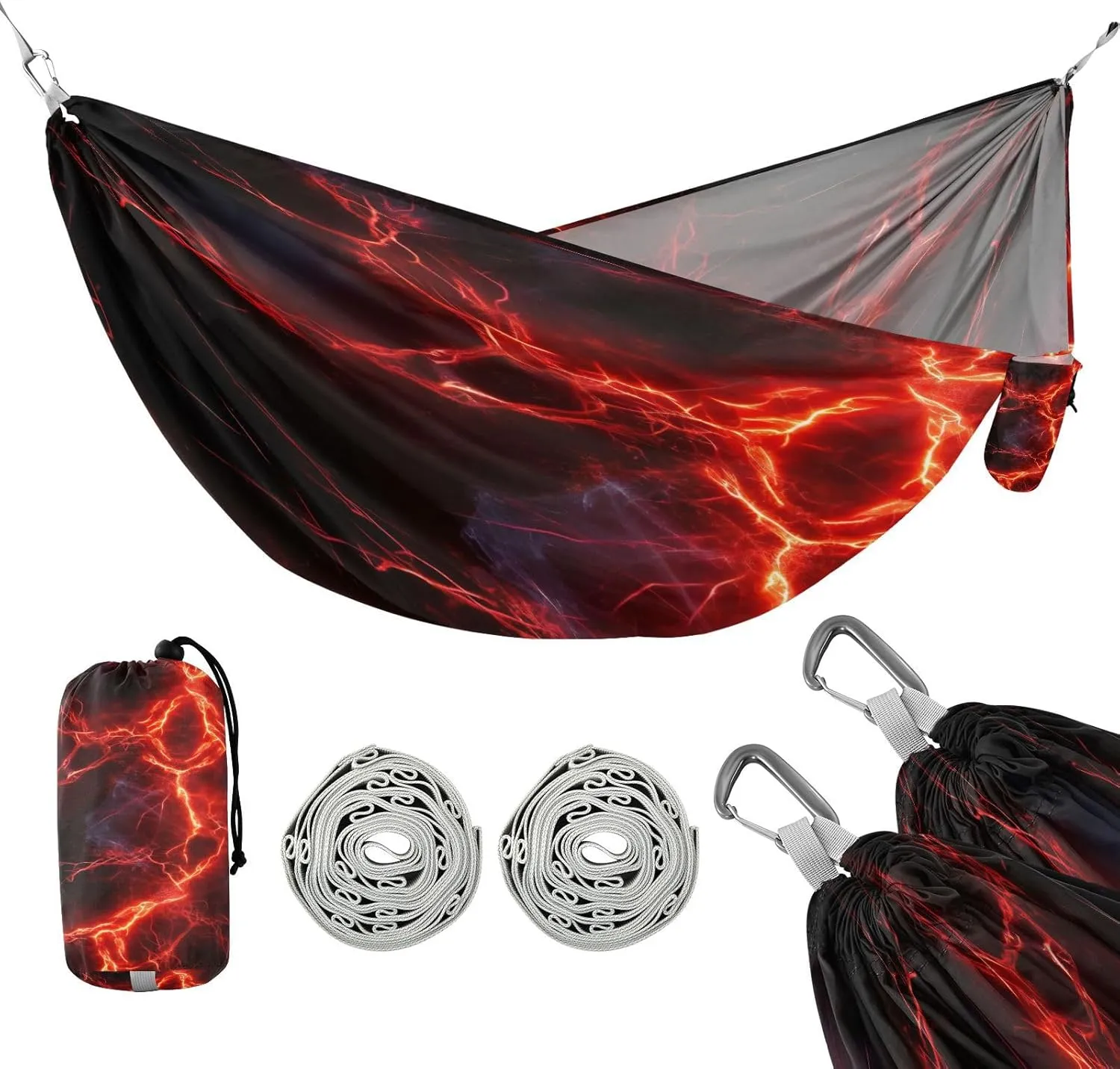 ATTX Red Lightning Camping Hammock - Lightweight & Portable Hammocks, Heavy Duty 330lbs Capacity for Indoor, Hiking, Backpacking, Travel, Backyard, Beach#156