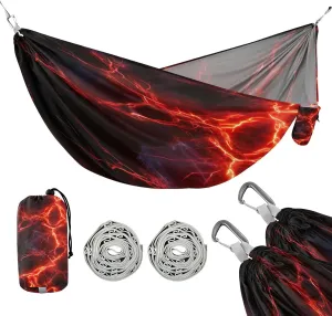 ATTX Red Lightning Camping Hammock - Lightweight & Portable Hammocks, Heavy Duty 330lbs Capacity for Indoor, Hiking, Backpacking, Travel, Backyard, Beach#156