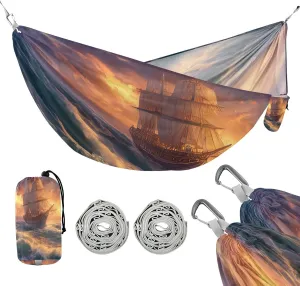 ATTX Sailing Ship Oil Painting Camping Hammock - Lightweight & Portable Hammocks, Heavy Duty 330lbs Capacity for Indoor, Hiking, Backpacking, Travel, Backyard, Beach#126