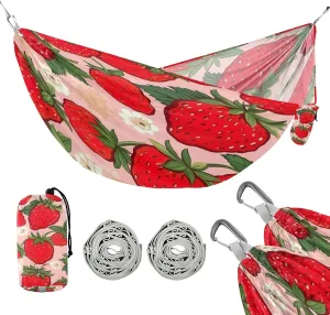 ATTX Strawberry Pattern Camping Hammock - Lightweight & Portable Hammocks, Heavy Duty 330lbs Capacity for Indoor, Hiking, Backpacking, Travel, Backyard, Beach#312