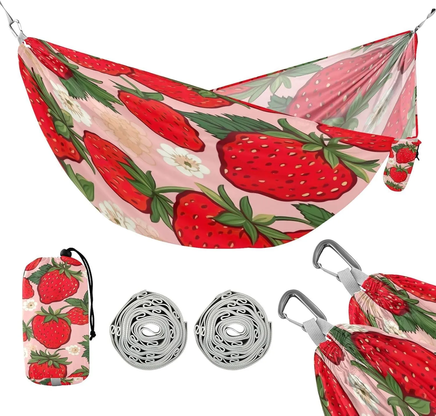 ATTX Strawberry Pattern Camping Hammock - Lightweight & Portable Hammocks, Heavy Duty 330lbs Capacity for Indoor, Hiking, Backpacking, Travel, Backyard, Beach#312