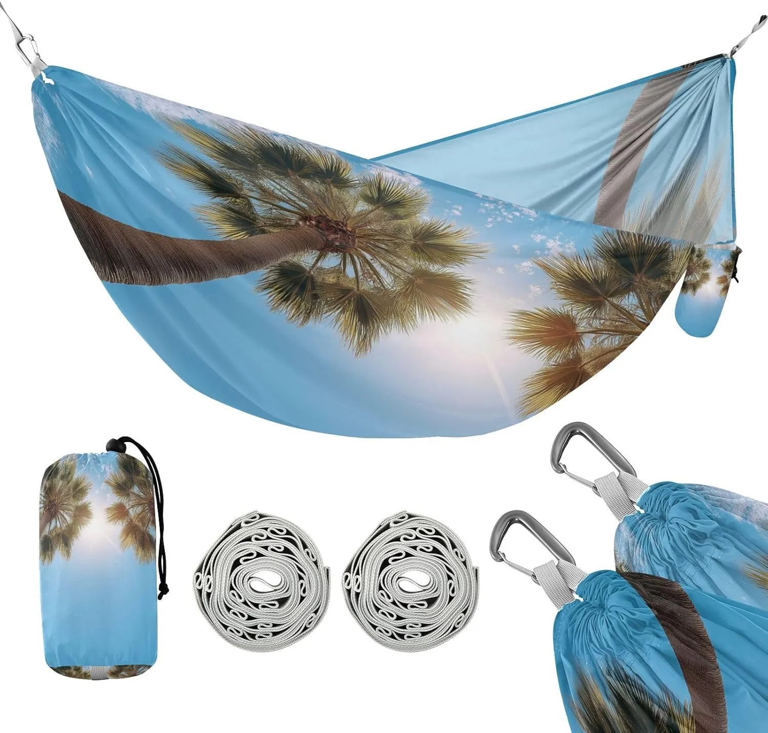 ATTX Two Palm Trees Camping Hammock - Lightweight & Portable Hammocks, Heavy Duty 330lbs Capacity for Indoor, Hiking, Backpacking, Travel, Backyard, Beach#69