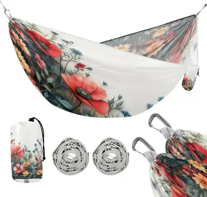 ATTX Watercolor Wildflower Camping Hammock - Lightweight & Portable Hammocks, Heavy Duty 330lbs Capacity for Indoor, Hiking, Backpacking, Travel, Backyard, Beach#251