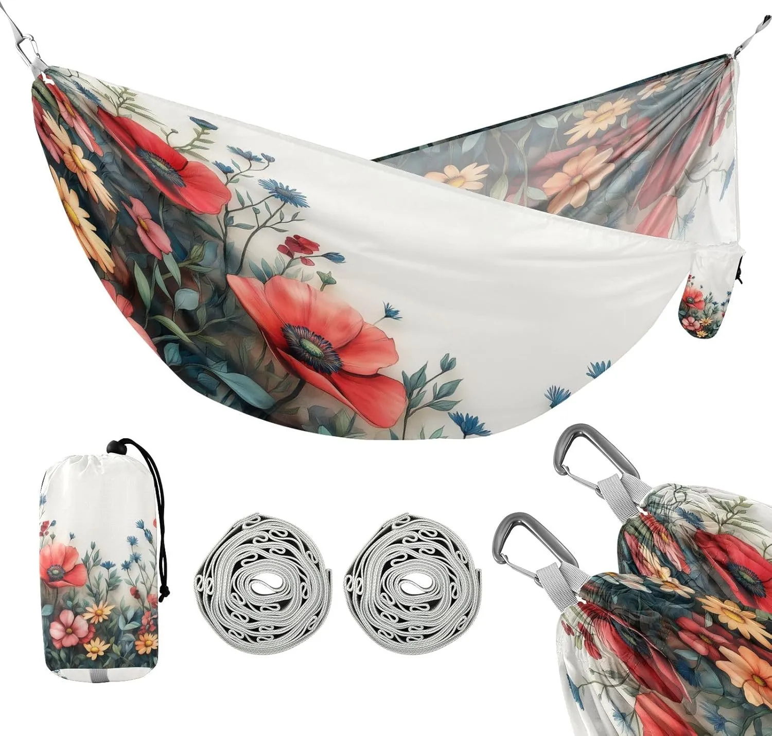 ATTX Watercolor Wildflower Camping Hammock - Lightweight & Portable Hammocks, Heavy Duty 330lbs Capacity for Indoor, Hiking, Backpacking, Travel, Backyard, Beach#251