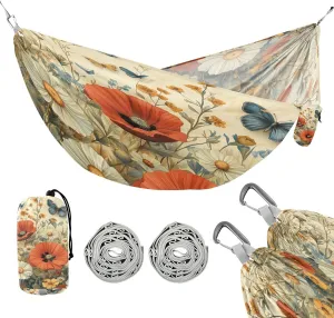 ATTX Wildflowers and Butterflies Camping Hammock - Lightweight & Portable Hammocks, Heavy Duty 330lbs Capacity for Indoor, Hiking, Backpacking, Travel, Backyard, Beach#252