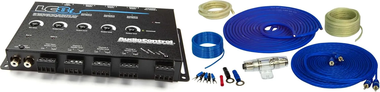 AudioControl LC8i 8 Channel Line Out Converter with Auxiliary Input with 8GA OFC Pure Copper Wiring Kit