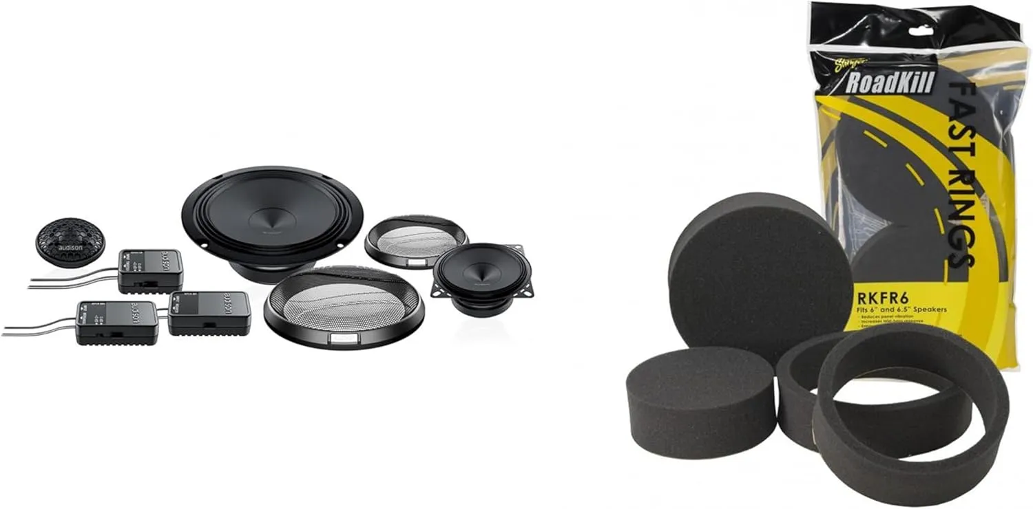 Audison APK 163 Prima Series 6.5" 3-Way Component Speaker Set with RKFR6 Roadkill Fast Rings