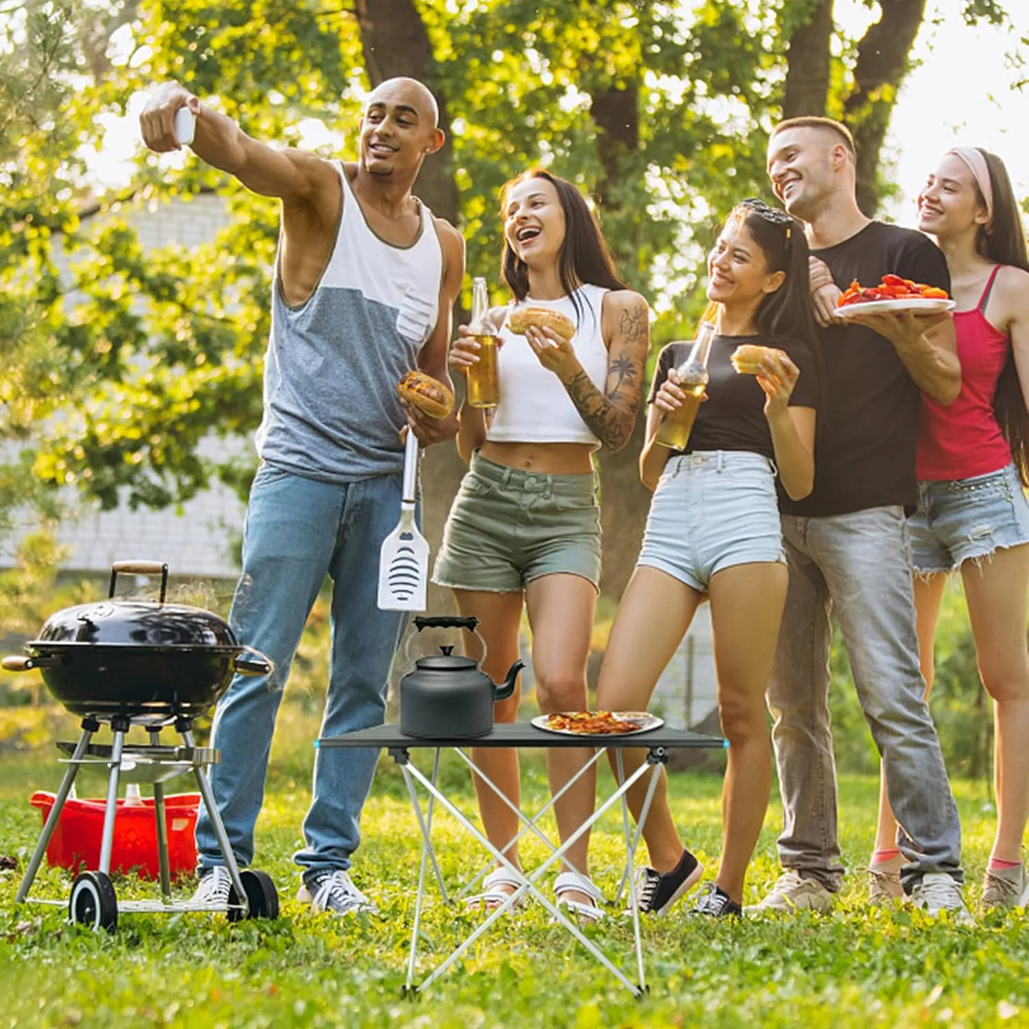 AUXTINGS Portable Camping Table,Folding Side Table Aluminum Top for Outdoor Cooking,Hiking,Travel,Picnic,Surface 22x16 inch