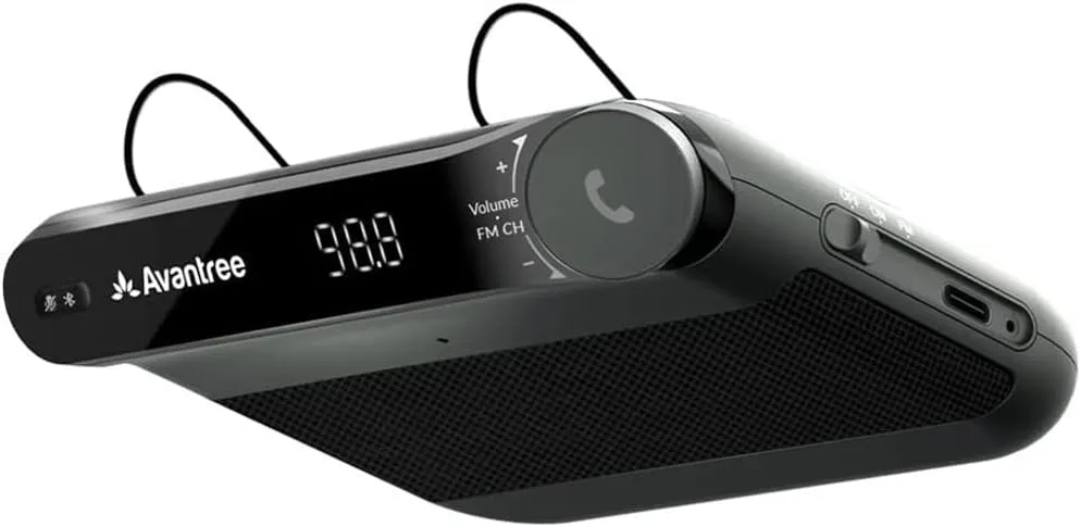 Avantree Roadtrip - Car Bluetooth Speaker & Wireless FM Transmitter Kit 2-in-1 for Streaming Cell Phone Audio to Car Speaker with Hands-Free 6W Speakers, Built-in Mic, and Long 22hr Playtime