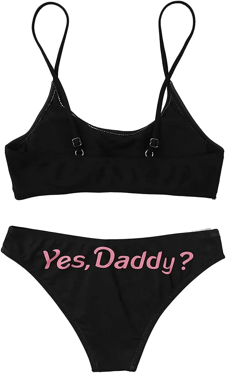 AWIBMK Women's Come here Daddy Bathing Suits Push-up Bra Brief 2 Piece Bikini Swimsuit Lingerie Set