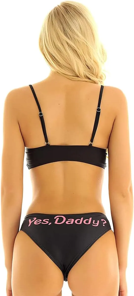 AWIBMK Women's Come here Daddy Bathing Suits Push-up Bra Brief 2 Piece Bikini Swimsuit Lingerie Set