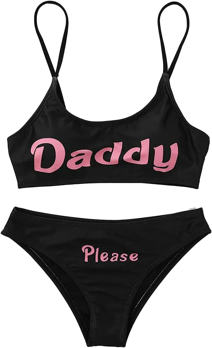 AWIBMK Women's Come here Daddy Bathing Suits Push-up Bra Brief 2 Piece Bikini Swimsuit Lingerie Set