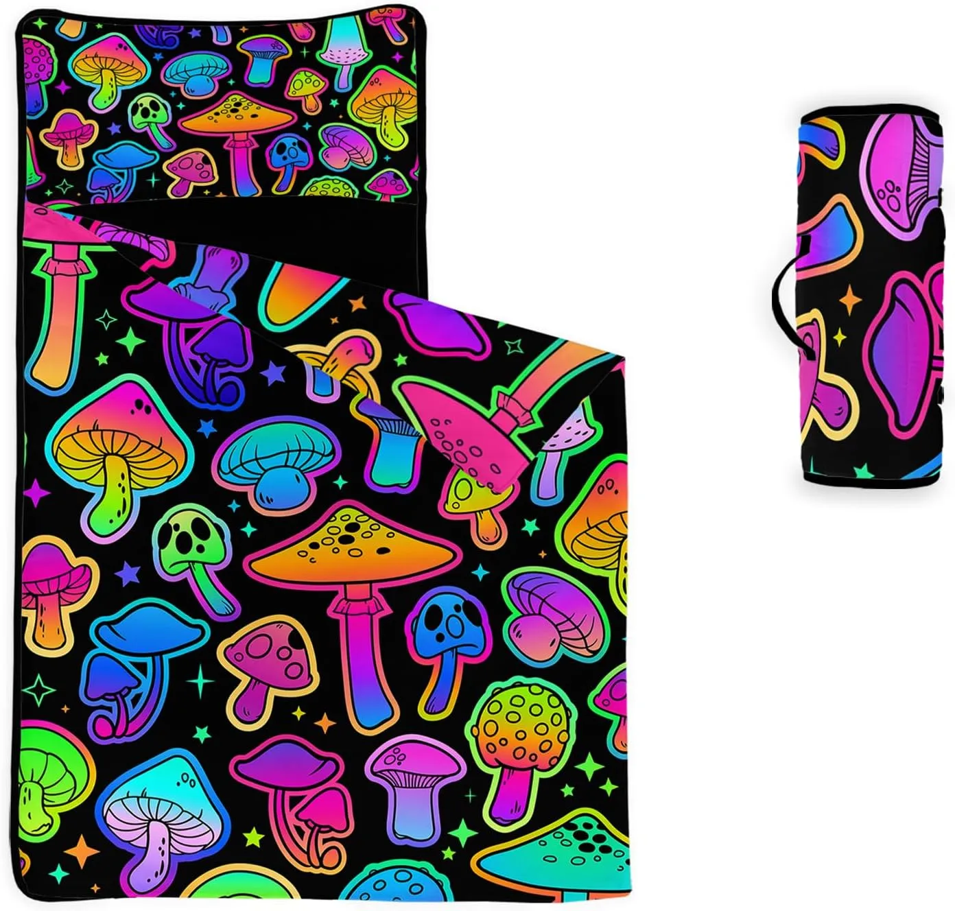 Axolotl Cartoon Dinosaur Nap Mat with Removable Pillow and Lightweight Quilt Cover,Palm Trees Dinosaur Eggs Sleeping Mat for Traveling,Wild Animal Theme Sleeping Bag,Roll Up Slumber Bag,Soft
