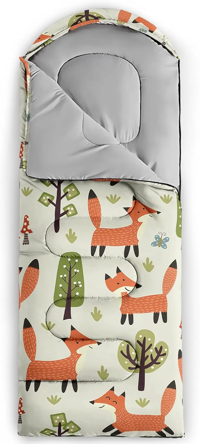 Axolotl Cartoon Fox Sleeping Bag,3 Season Warm and Cool Weather Kawaii Fox Flowers Sleeping Bags for Kids Boys Teens,Waterproof Lightweight Sleeping Bags for Traveling,Outdoors Camping Equipment,Red