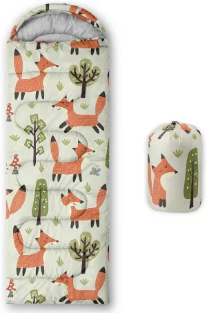 Axolotl Cartoon Fox Sleeping Bag,3 Season Warm and Cool Weather Kawaii Fox Flowers Sleeping Bags for Kids Boys Teens,Waterproof Lightweight Sleeping Bags for Traveling,Outdoors Camping Equipment,Red