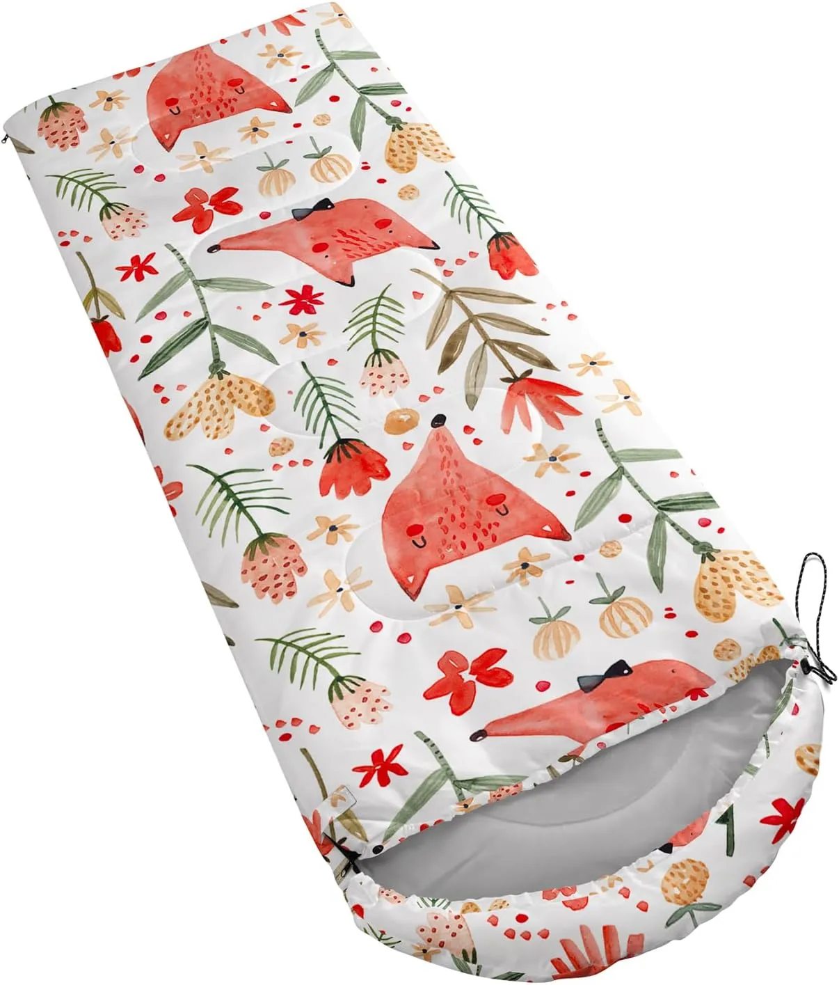 Axolotl Cartoon Fox Sleeping Bag,3 Season Warm and Cool Weather Kawaii Fox Flowers Sleeping Bags for Kids Boys Teens,Waterproof Lightweight Sleeping Bags for Traveling,Outdoors Camping Equipment,Red