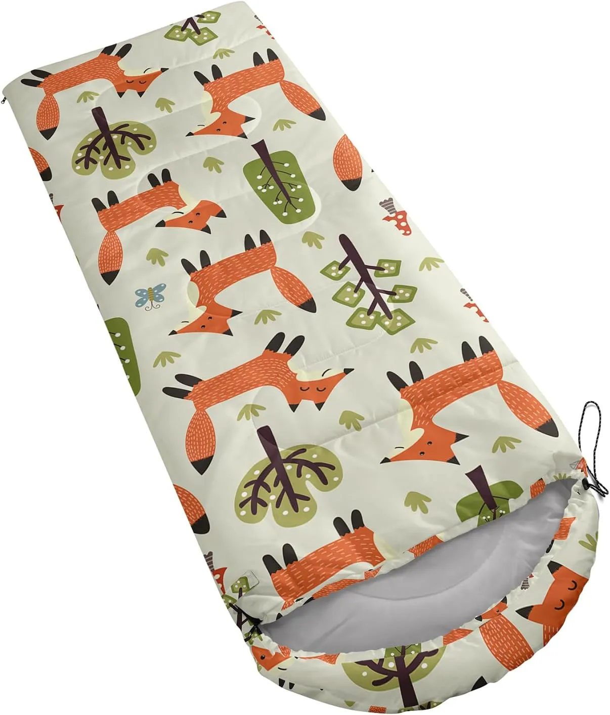 Axolotl Cartoon Fox Sleeping Bag,3 Season Warm and Cool Weather Kawaii Fox Flowers Sleeping Bags for Kids Boys Teens,Waterproof Lightweight Sleeping Bags for Traveling,Outdoors Camping Equipment,Red