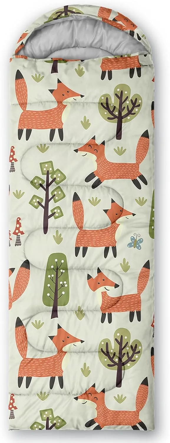 Axolotl Cartoon Fox Sleeping Bag,3 Season Warm and Cool Weather Kawaii Fox Flowers Sleeping Bags for Kids Boys Teens,Waterproof Lightweight Sleeping Bags for Traveling,Outdoors Camping Equipment,Red