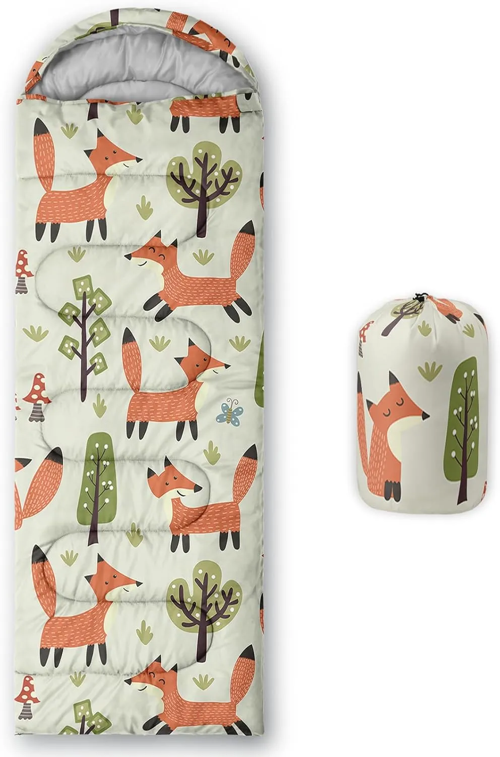 Axolotl Cartoon Fox Sleeping Bag,3 Season Warm and Cool Weather Kawaii Fox Flowers Sleeping Bags for Kids Boys Teens,Waterproof Lightweight Sleeping Bags for Traveling,Outdoors Camping Equipment,Red