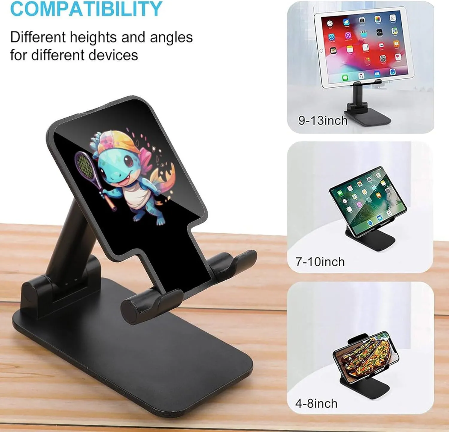 Axolotl Tennis Player Foldable Cell Phone Stand for Desktop Portable Adjustable Table Phone Holder Travel Accessories