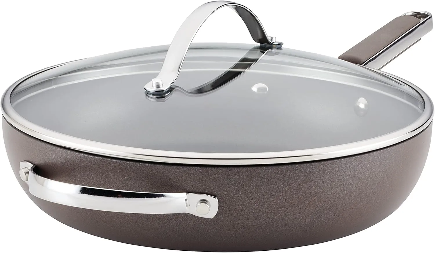 Ayesha Curry Kitchenware 80293 Professional Hard Anodized Nonstick Deep Frying Pan/Skillet with Lid and Helper Handle, 12.25 Inch - Charcoal