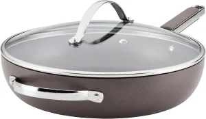 Ayesha Curry Kitchenware 80293 Professional Hard Anodized Nonstick Deep Frying Pan/Skillet with Lid and Helper Handle, 12.25 Inch - Charcoal