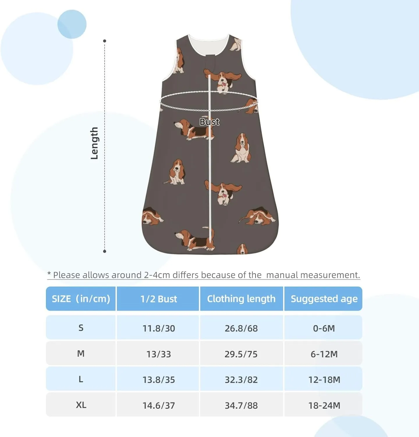 Baby Sleep Sack 0-24 Months Basset Hound Dog Lightweight Baby Sleeping Bag, Medium, DL-321
