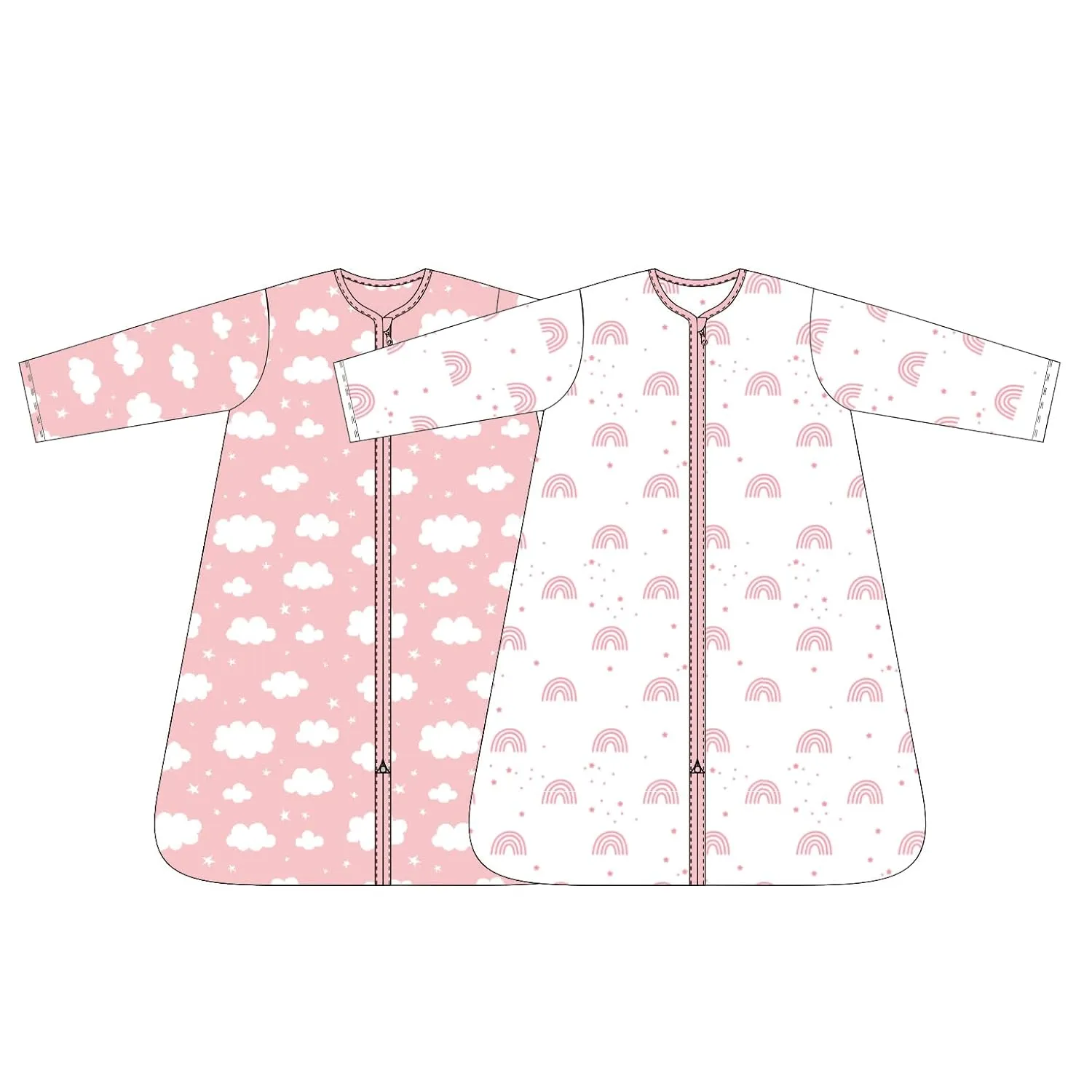 Baby Sleep Sack 12-18 Months 100% Cotton Long Sleeve Wearable Blanket Baby Sleep Bag with 2-Way Zipper 2 Pack 0.5 Tog Sleeping Sack for Newborn Infant White Pink