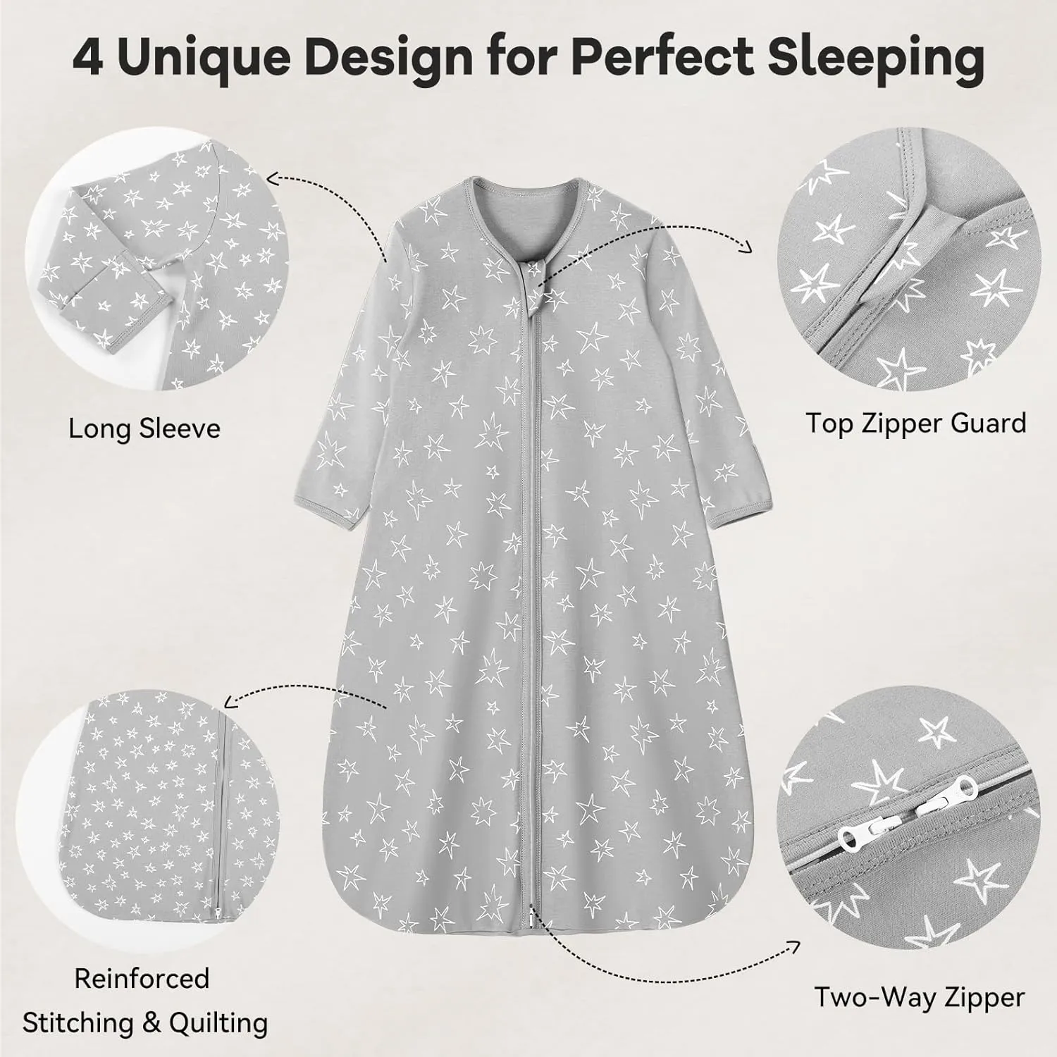 Baby Sleep Sack 18-24 Months 100% Cotton Long Sleeve Wearable Blanket Baby Sleep Bag with 2-Way Zipper 2 Pack 0.5 Tog Sleeping Sack for Newborn Infant Blue Grey Planet