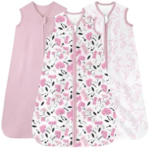 Baby Sleep Sack 6-12 months, 100% Cotton Sleeping Sack for Newborn and Infant, 3 Pack Baby Wearable Blanket, 0.5 Tog Lightweight Double Zipper Sleep Bag Pink Flower