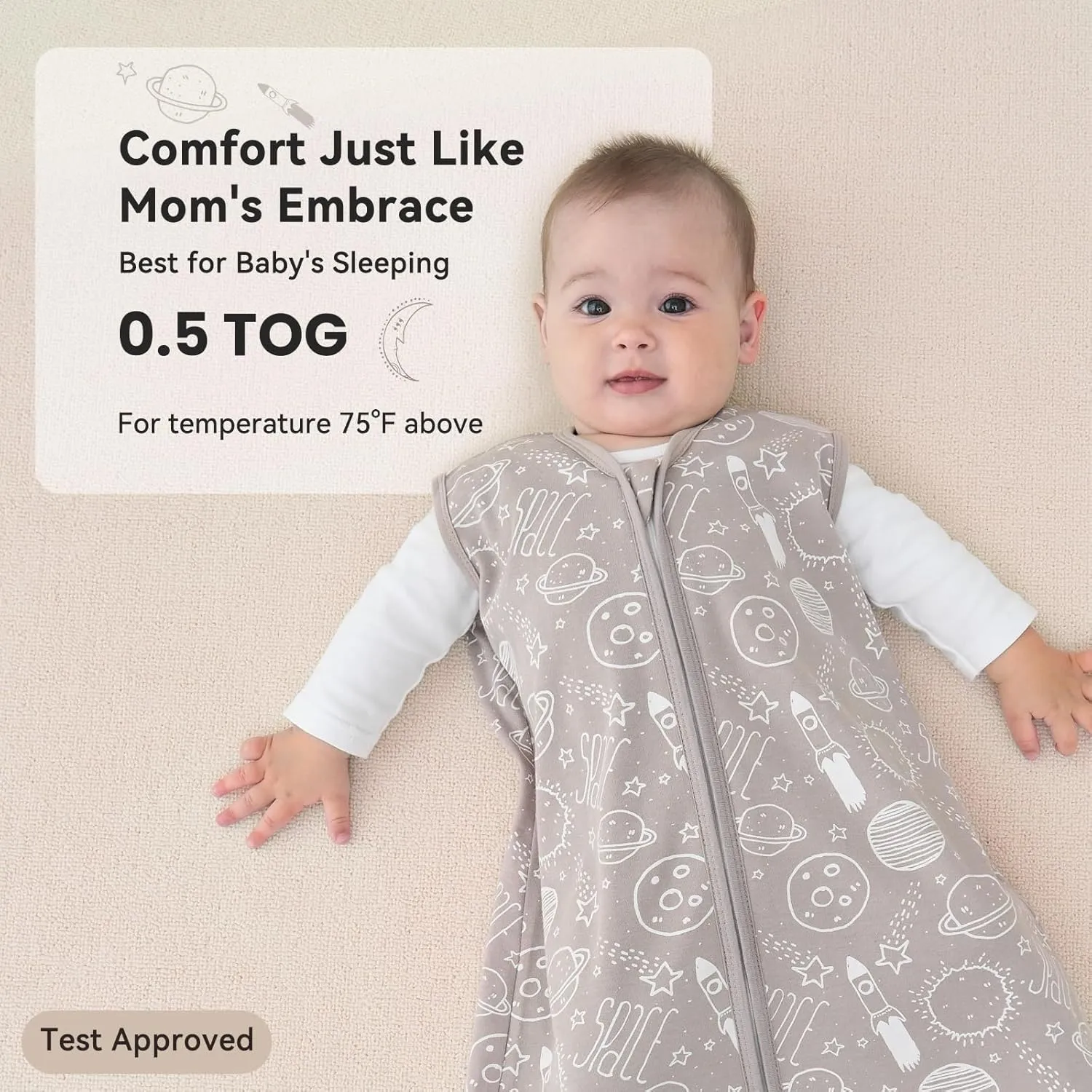 Baby Sleep Sack 6-12 Months 3 Pack 100% Cotton Lightweight 0.5 TOG Wearable Blanket Baby Sleep Bag with 2-Way Zipper for Newborn Infant White Gray Blue Space