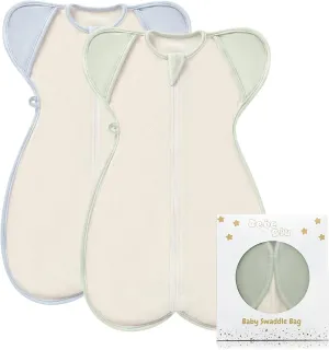 Baby Swaddle Sleeping Bag, 0.5 TOG, 2-Way Zipper, Breathable Mesh, Arms in/Out Design, 2-Pack