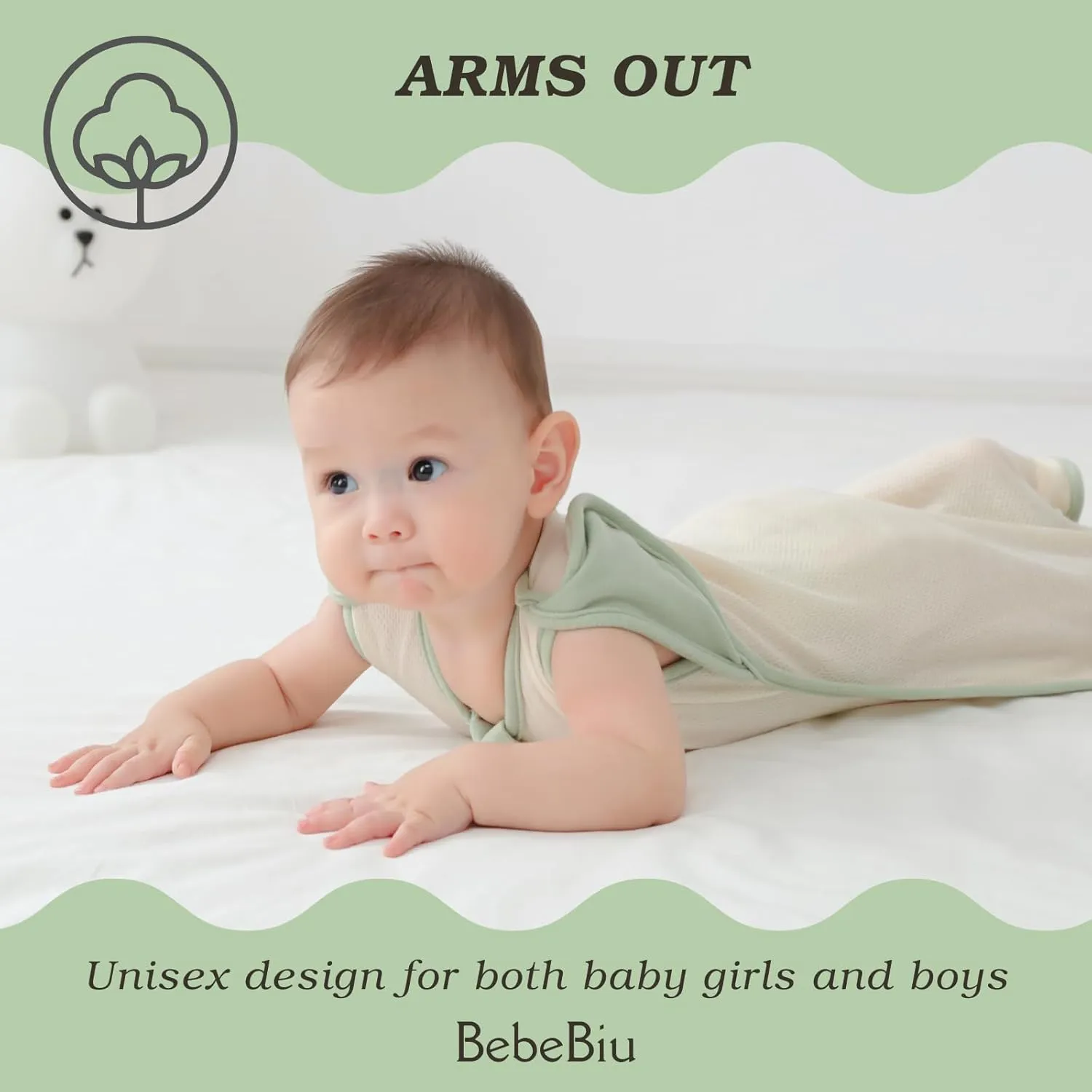 Baby Swaddle Sleeping Bag, 0.5 TOG, 2-Way Zipper, Breathable Mesh, Arms in/Out Design, 2-Pack