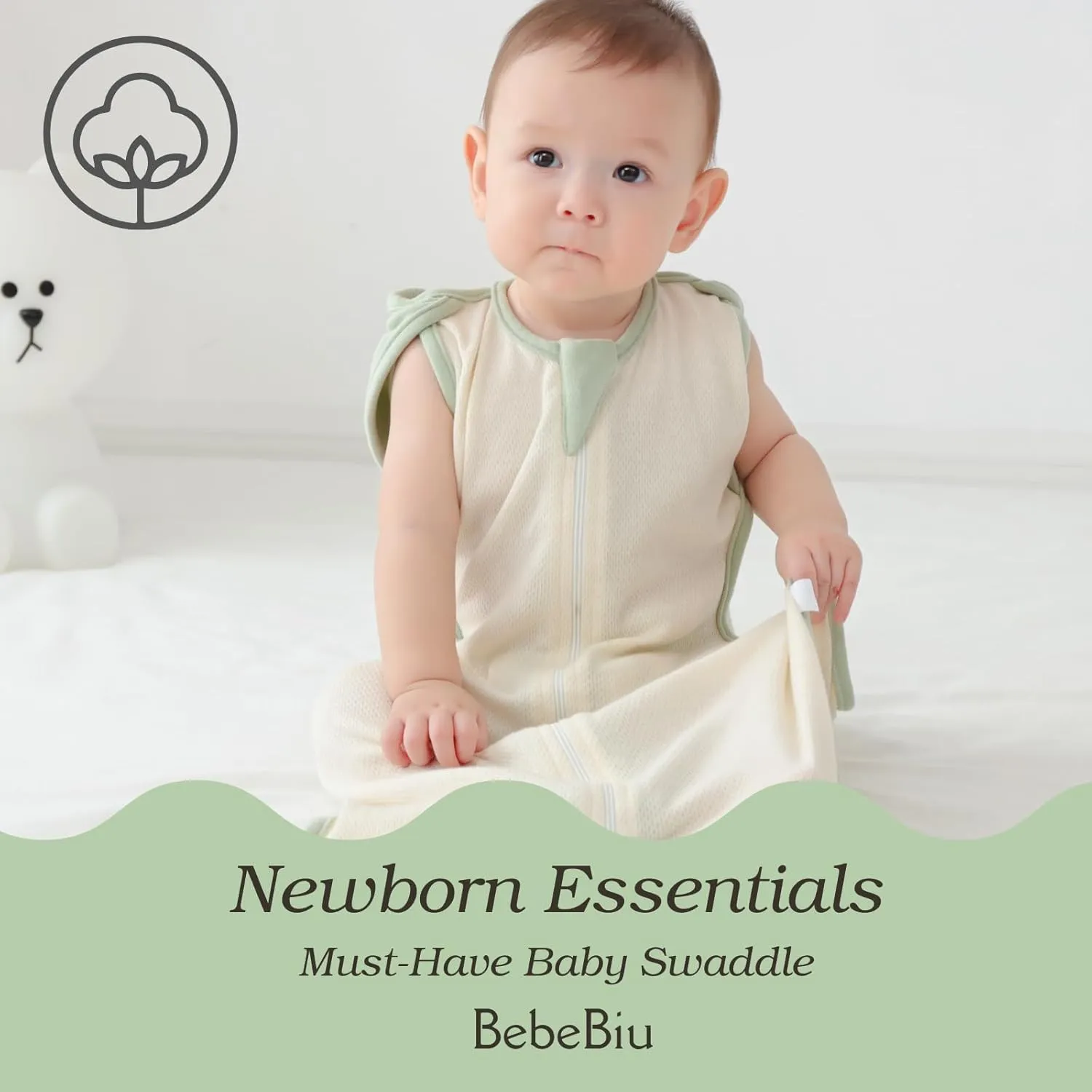 Baby Swaddle Sleeping Bag, 0.5 TOG, 2-Way Zipper, Breathable Mesh, Arms in/Out Design, 2-Pack